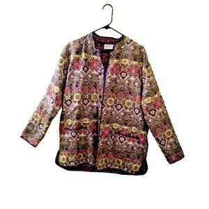 Vintage CHICO'S Design Colorful 100% Silk Jacket Chicos 2 US Large 12 Abstract
